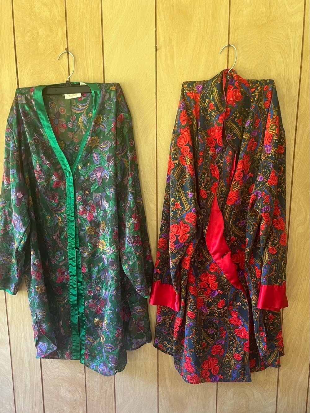 Victoria's Secret Floral Satin Robe Duo - Green Trim & Red Trim mixed sizes